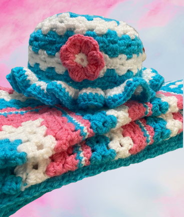 Blanket & Frilly Beanie Set